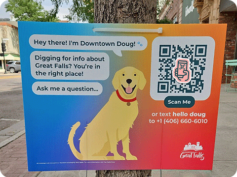 Example of a sign with a QR code that people scan for more information.